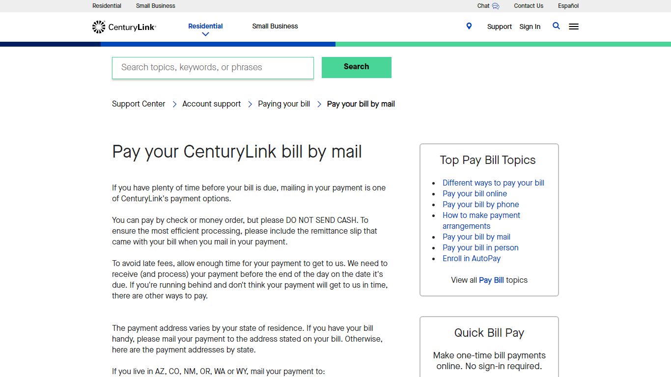 Pay Your Bill by Mail | CenturyLink