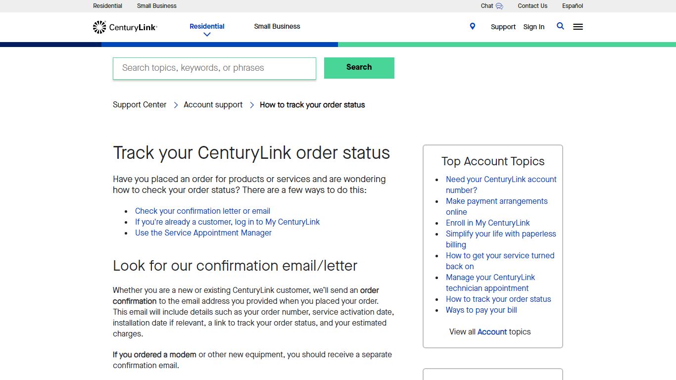Track Your Order Status | CenturyLink